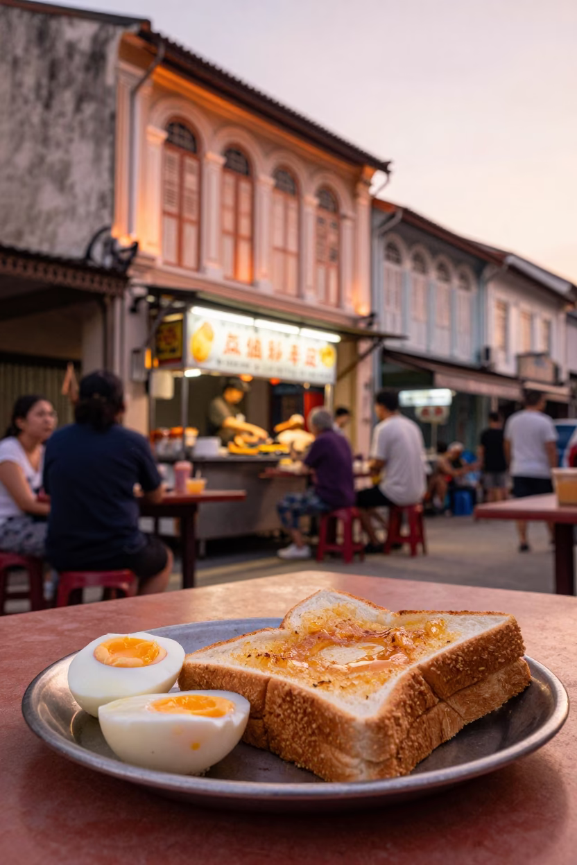Boiled Eggs in George Town at Copper-toned Light Before Dusk in in George Town, Malaysia