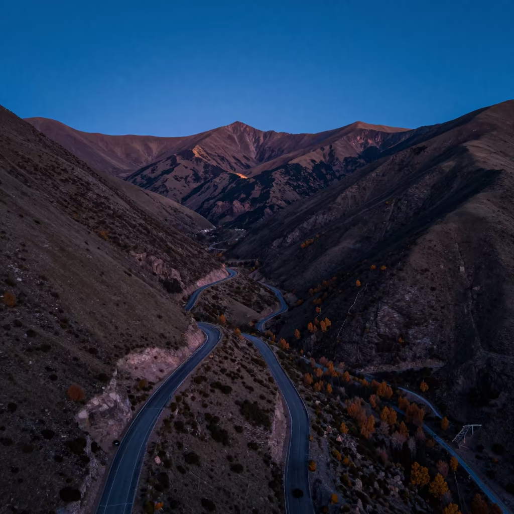 Bolivia Mountain Switchback Road Autumn Twilight in in Bolivia