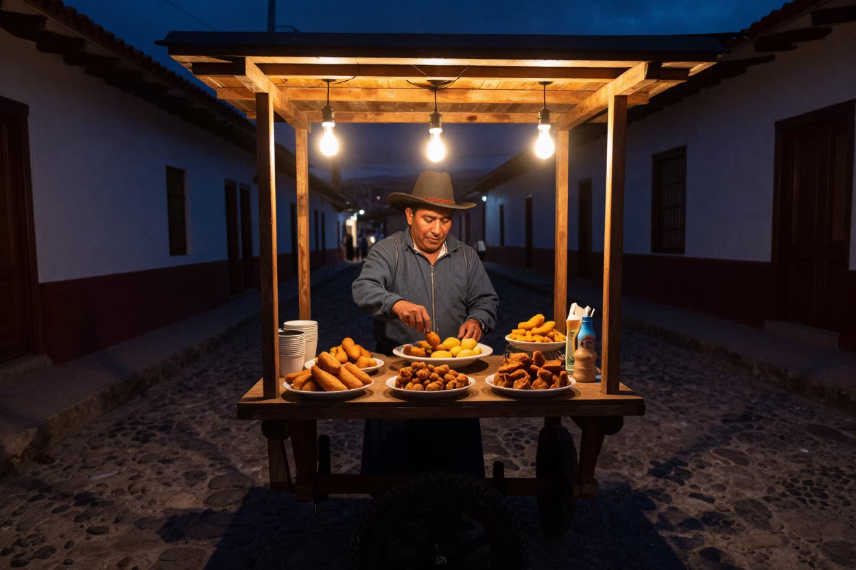 Bolivian Cuisine in La Paz at Late At Night Light in in La Paz, Bolivia