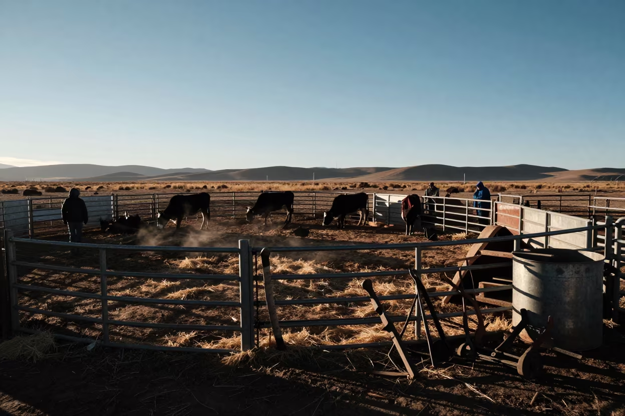 Bolivian Ranch Calving Tray Before Dawn in inside a ranch corral in Bolivia