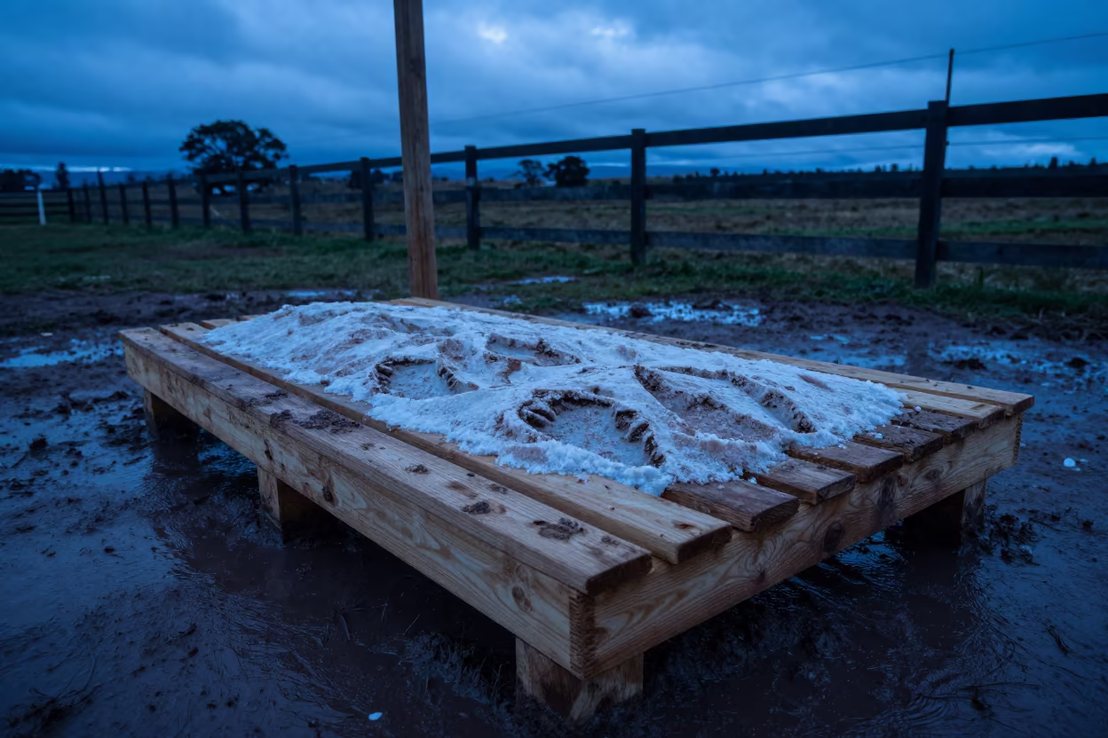 Bolivian Salt Lick Pallet Twilight Muddy Fence in along a muddy paddock fence in Bolivia