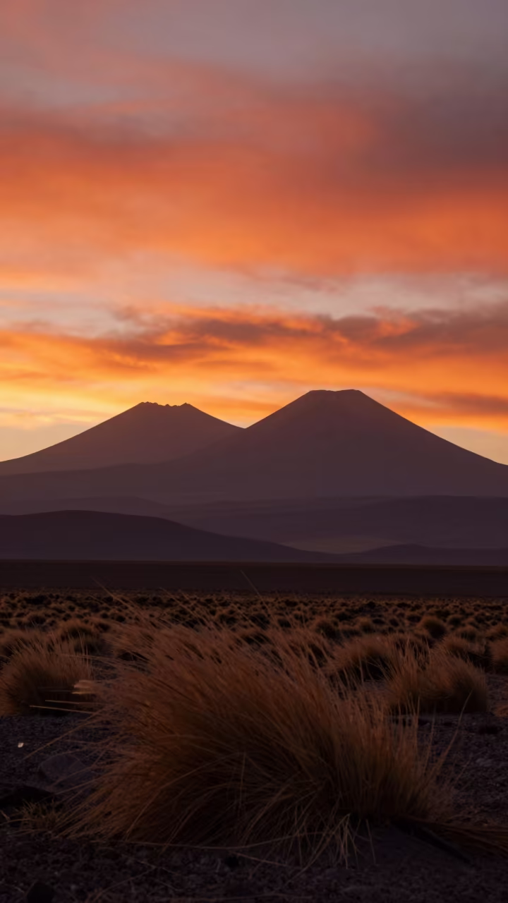 Bolivian Volcanic Sunset Red Layers Silhouette in in Bolivia