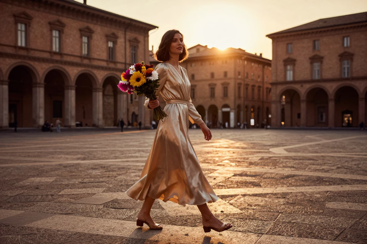 Bologna Elegant Woman at Golden Hour in in Bologna, Italy