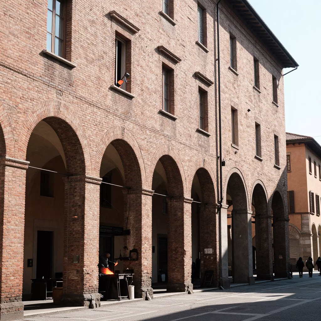 Bologna Italy Midmorning Light Brick Facades and Street Life in in Bologna, Italy