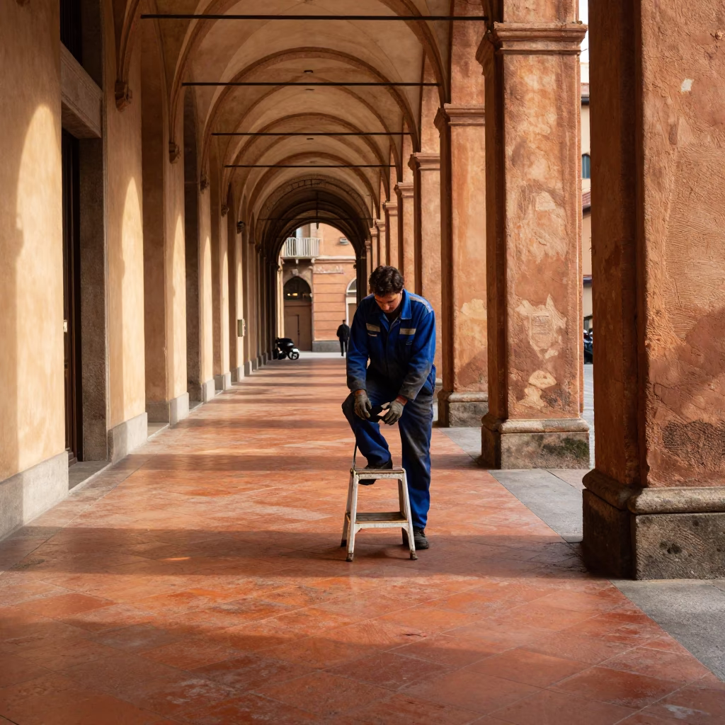 Bologna Mechanic at Late Afternoon Light in in Bologna, Italy