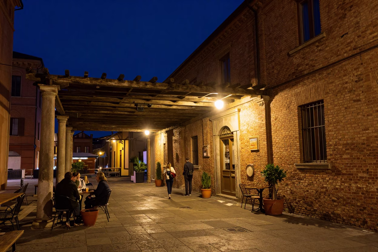Bologna Nightlife Ivy Covered Terrace Under Deep Night Sky in in Bologna, Italy
