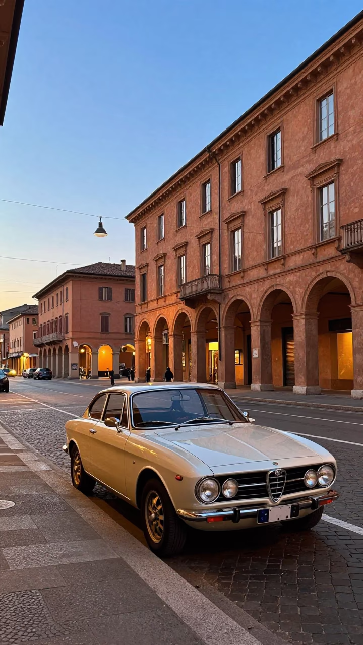 Bologna Street Scene at Nautical Dawn Light in in Bologna, Italy