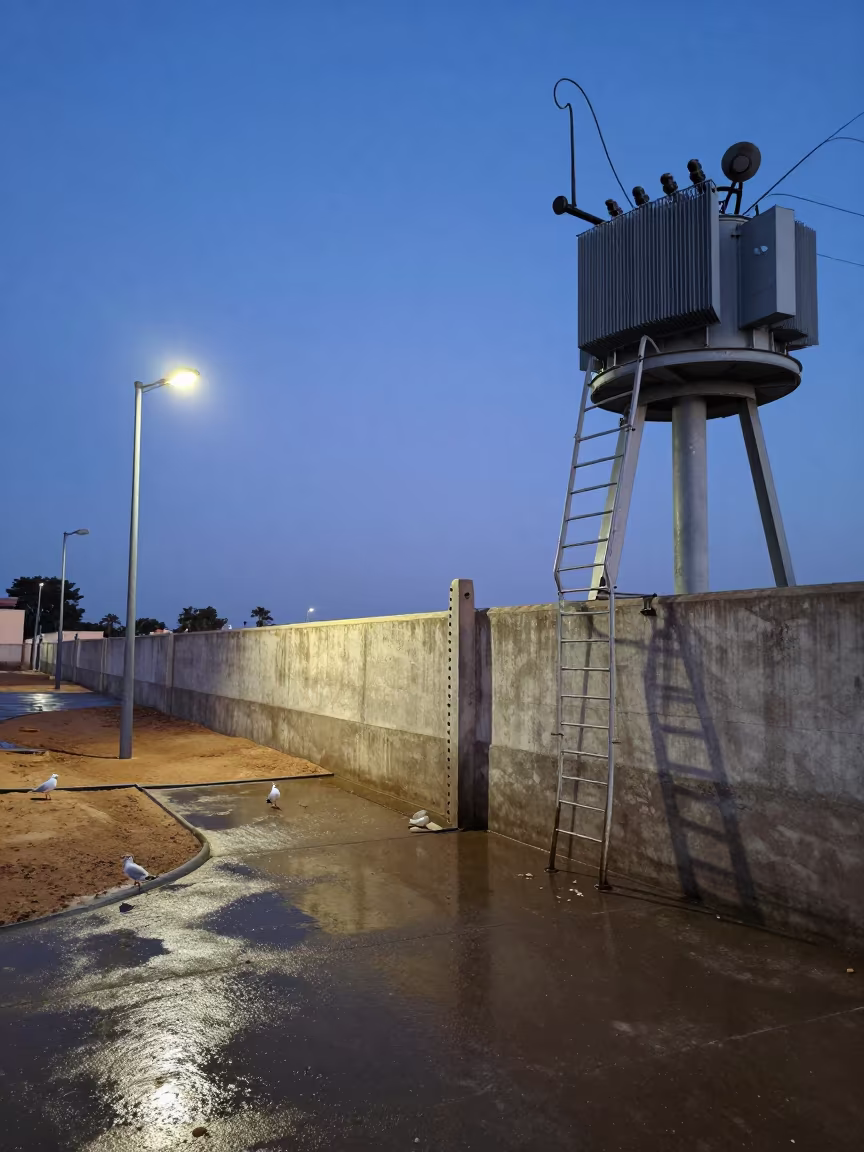 Bolted Flood Gate and Water Tower at Blue Hour in beside a water tower ladder in Zinder