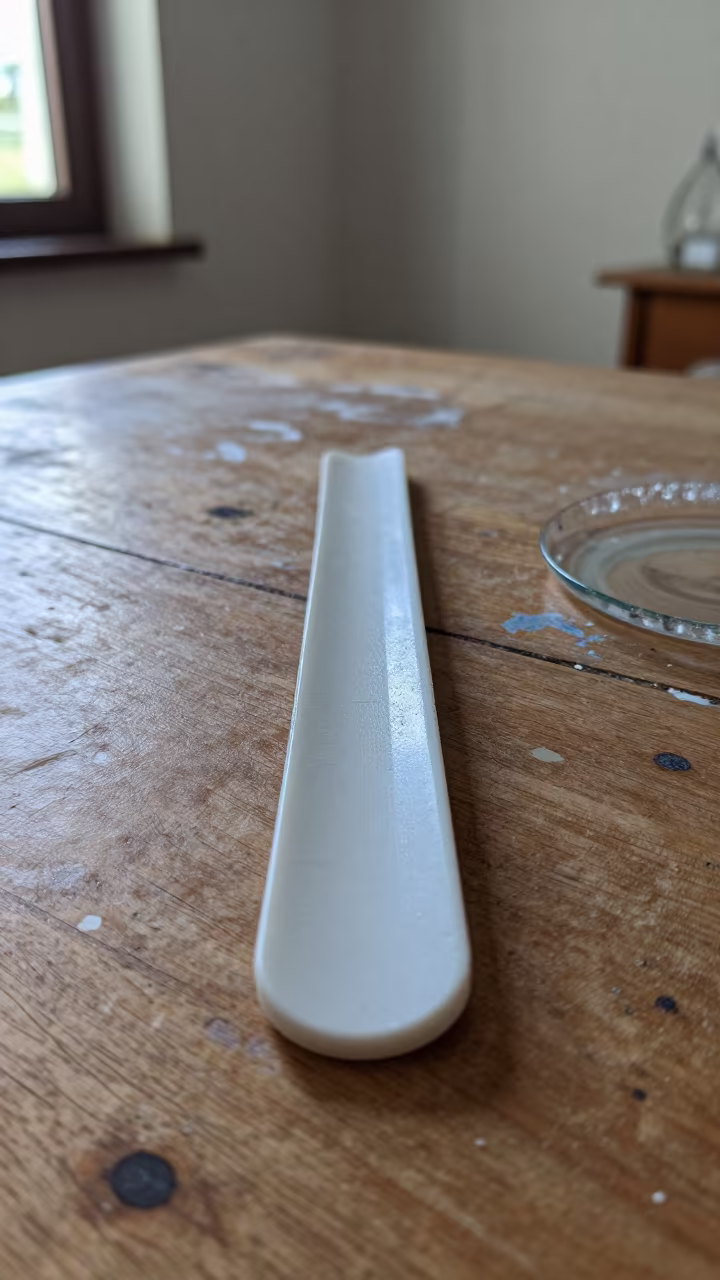 Bone Folder on Paint Spattered Table in Rosario in on a hotel dresser in Rosario
