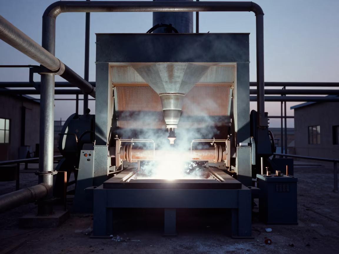 Bone Meal Factory Grinding at Dusk in Qena in in a welding bay near Qena