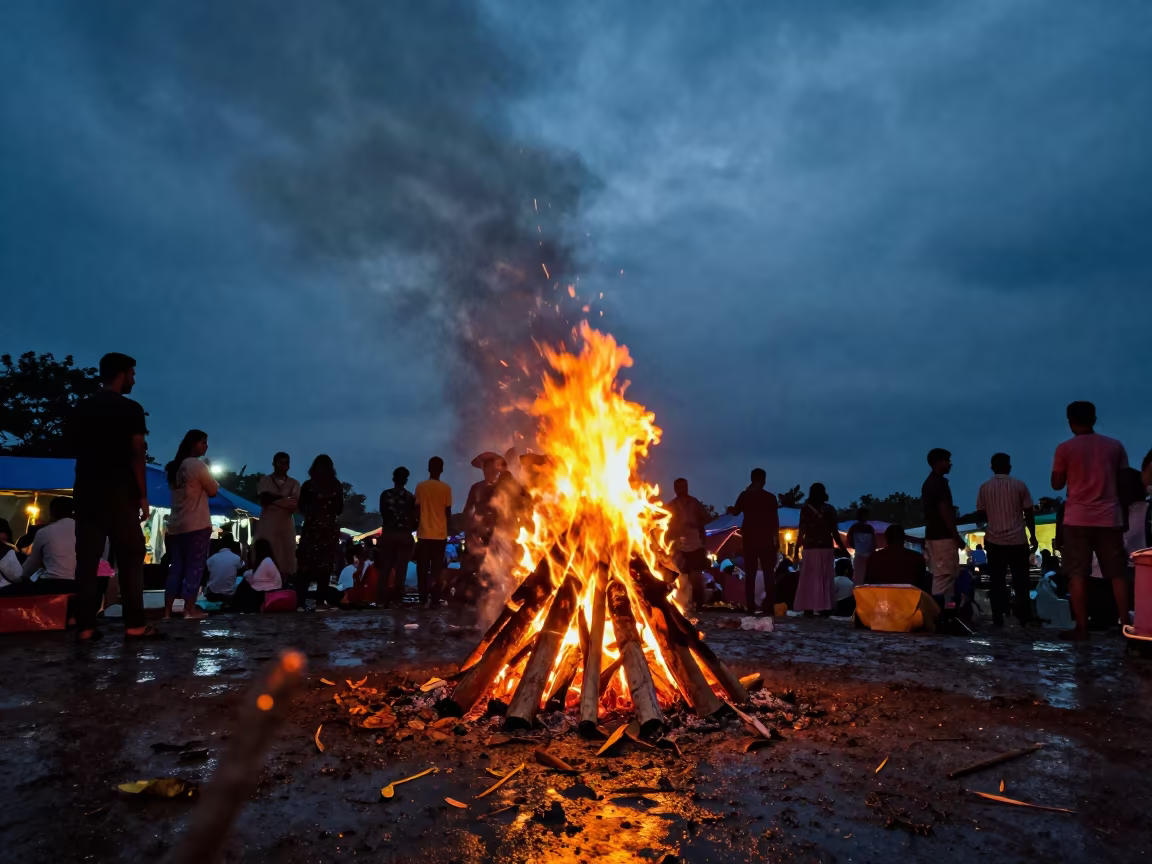 Bonfire Blazing at Bilaspur Midsummer Night Market in at a night market in Bilaspur