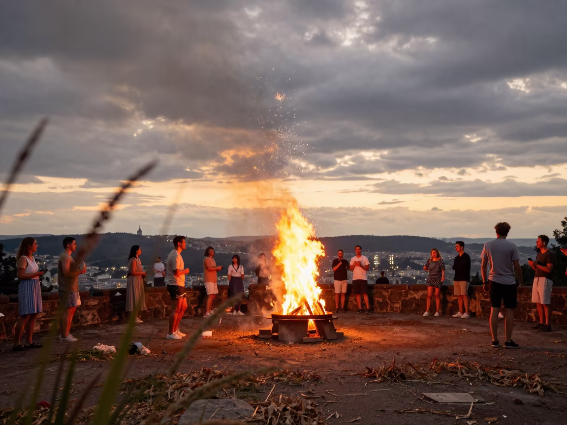 Bonfire Ceremony on Heidelberg Clifftop at Golden Hour in at a night market in Heidelberg