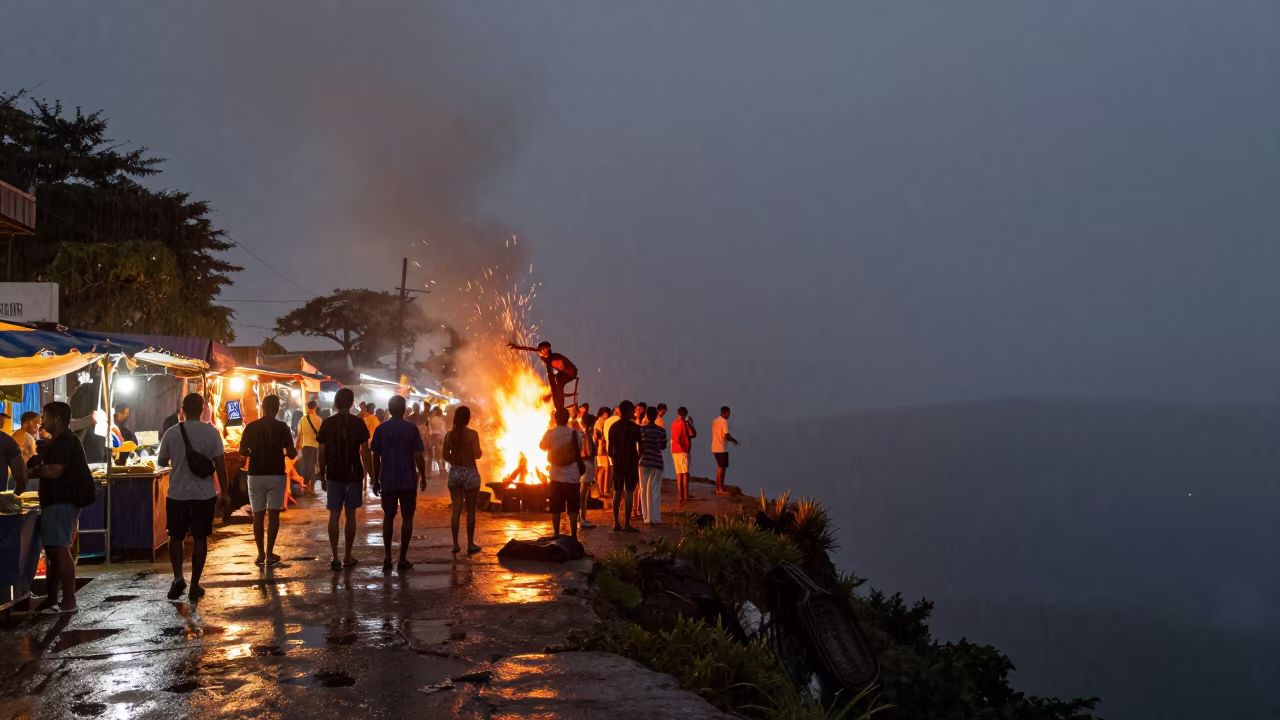 Bonfire Ceremony Night Market Cliffside Monsoon in at a night market in Carlos Manuel de Céspedes