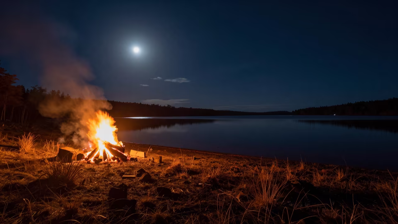 Bonfire Reflection Highland Loch Papua Dawn in in Papua