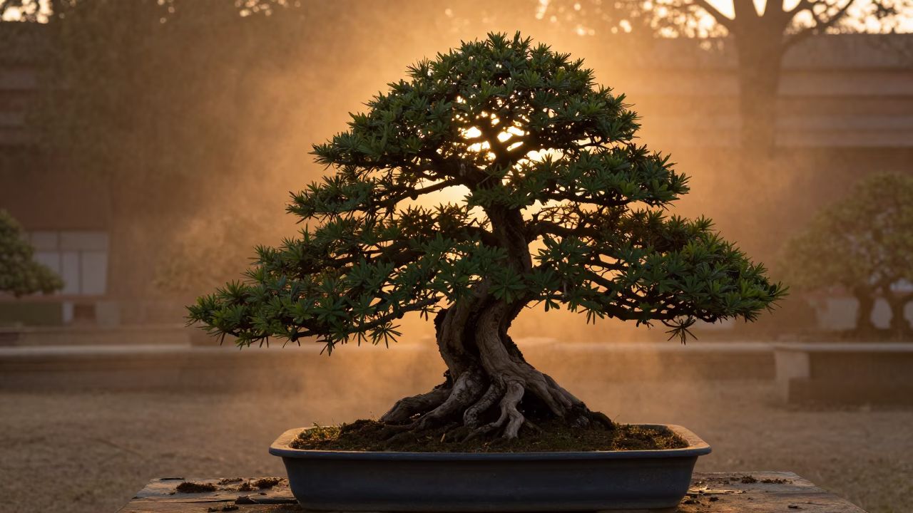 Bonsai Juniper Silhouette in Evening Light in near Meerut