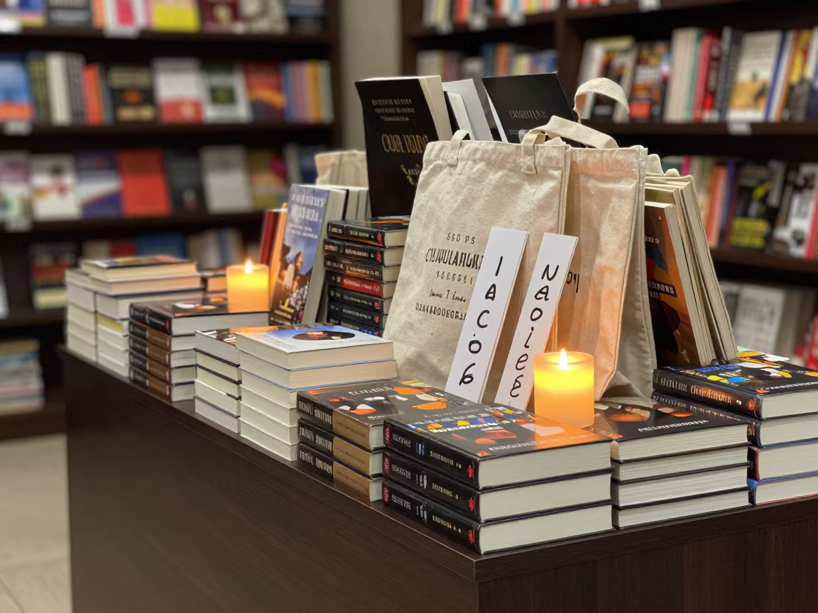 Book Launch Display Before Dawn in Ouagadougou in along a front-of-store display run in Ouagadougou