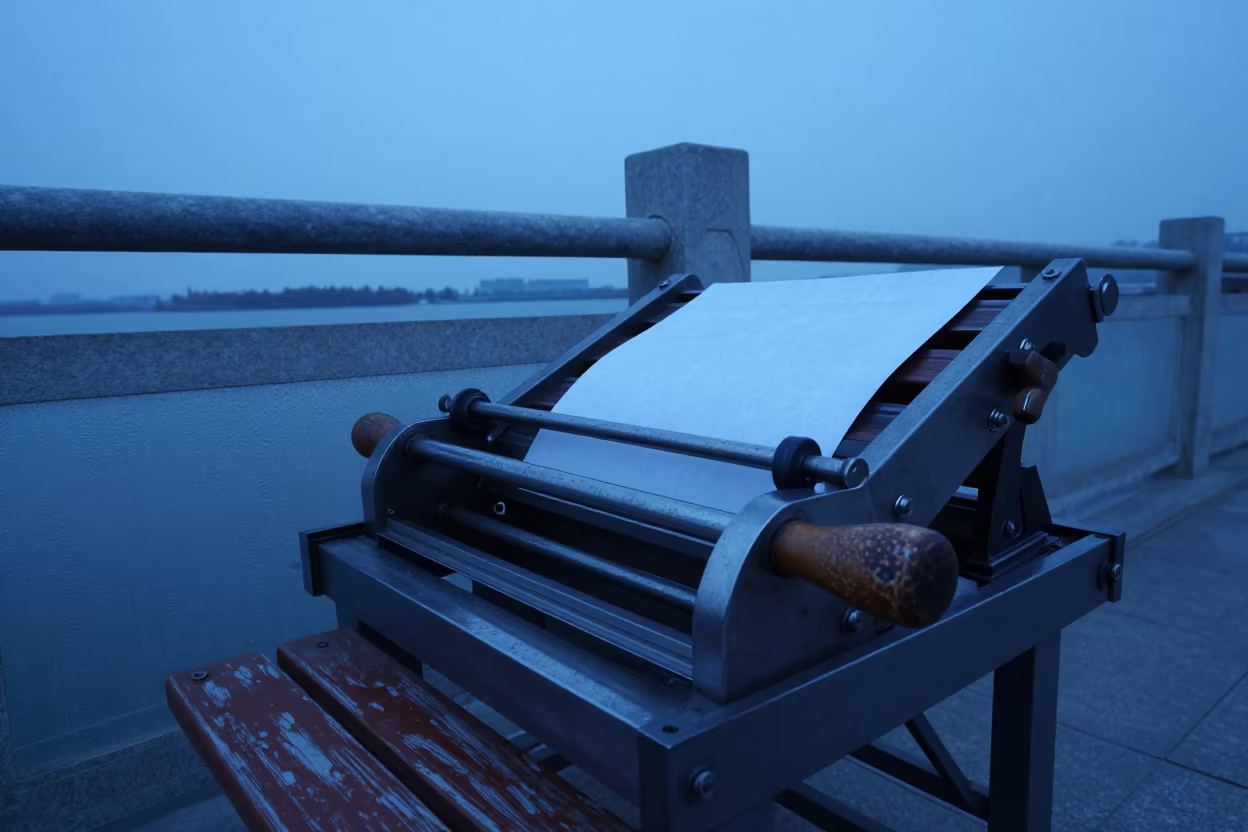 Book Press on Pier Railing in Taiyuan Twilight in on a pier railing near Taiyuan