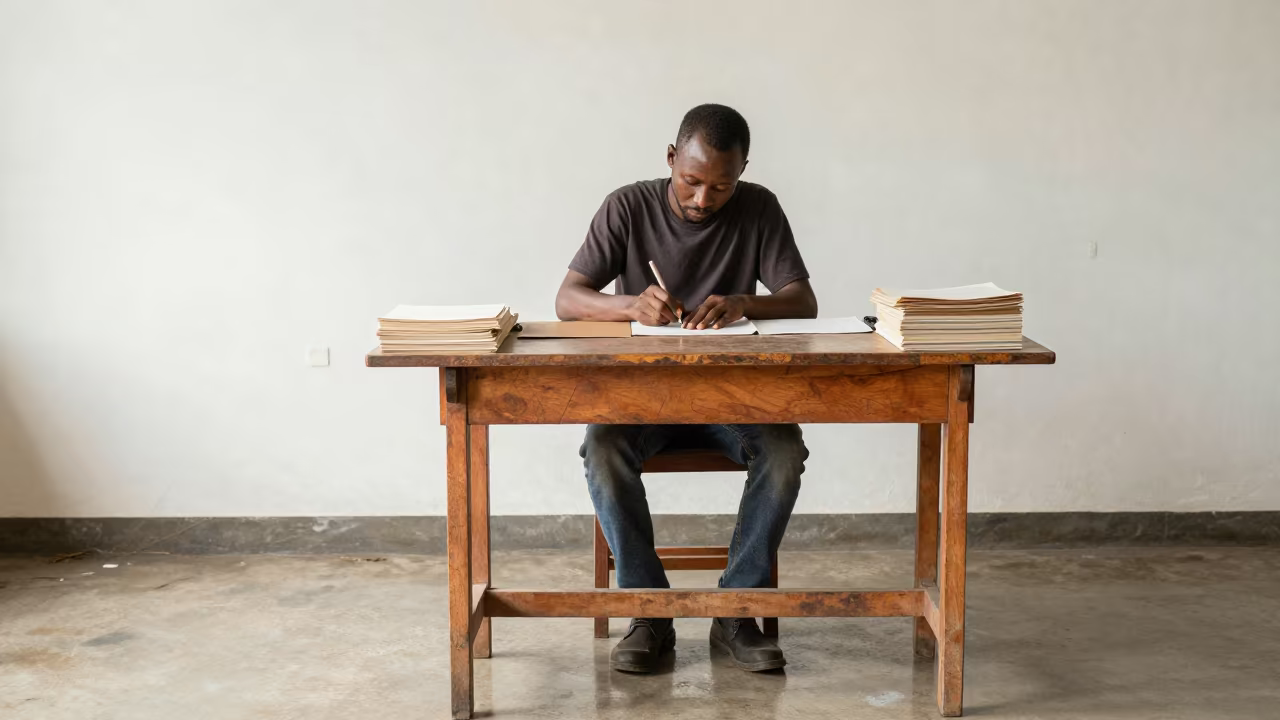 Bookbinder Sewing Signatures in Luanshya Market Hall in in a market hall in Luanshya