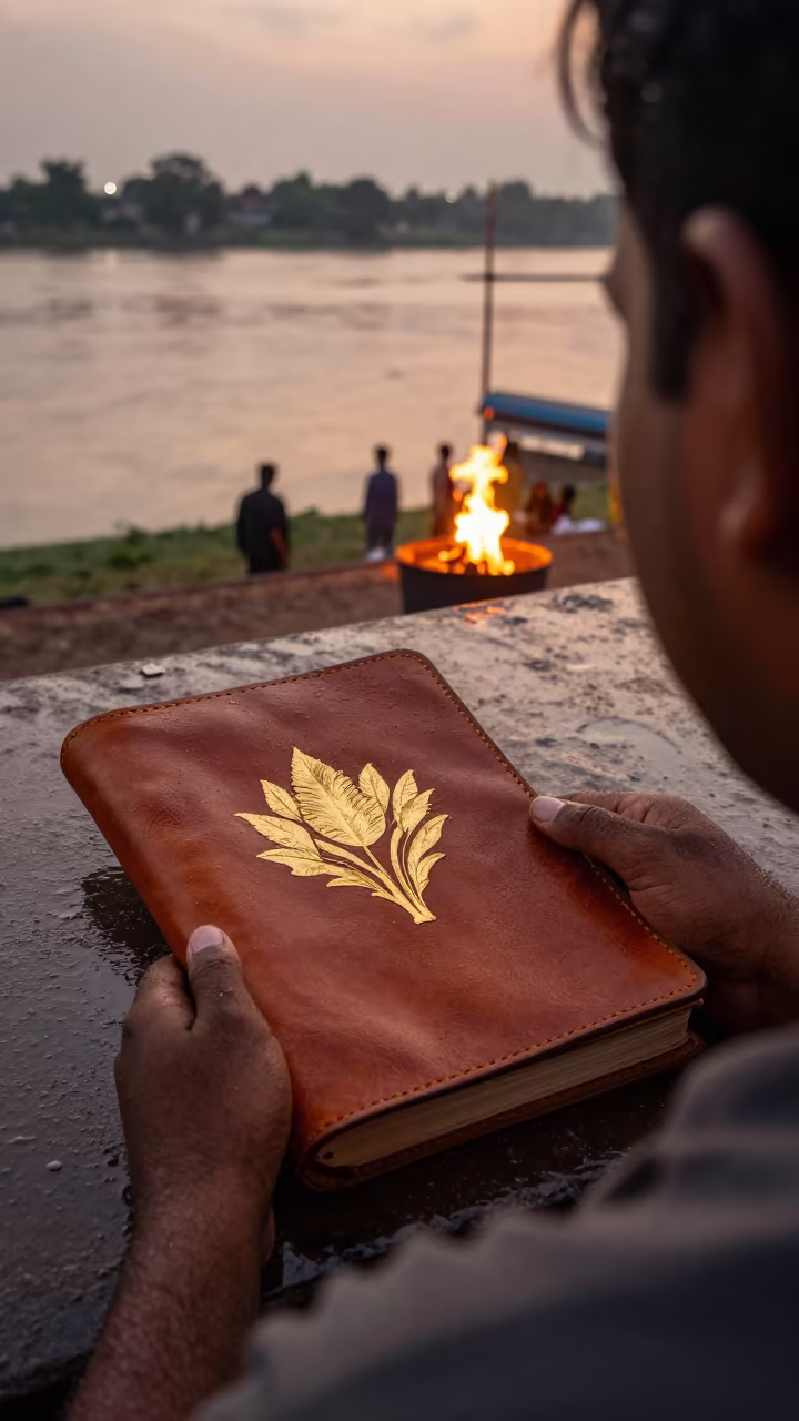 Bookmaker Gilding Leather in Solapur in near a riverside landing in Solapur