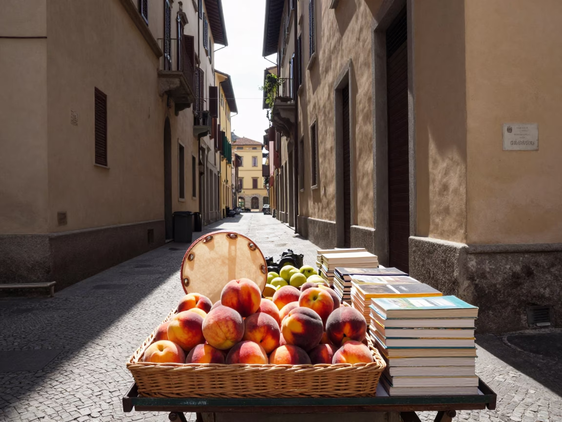 Books at Late Morning Light in in Milan, Italy