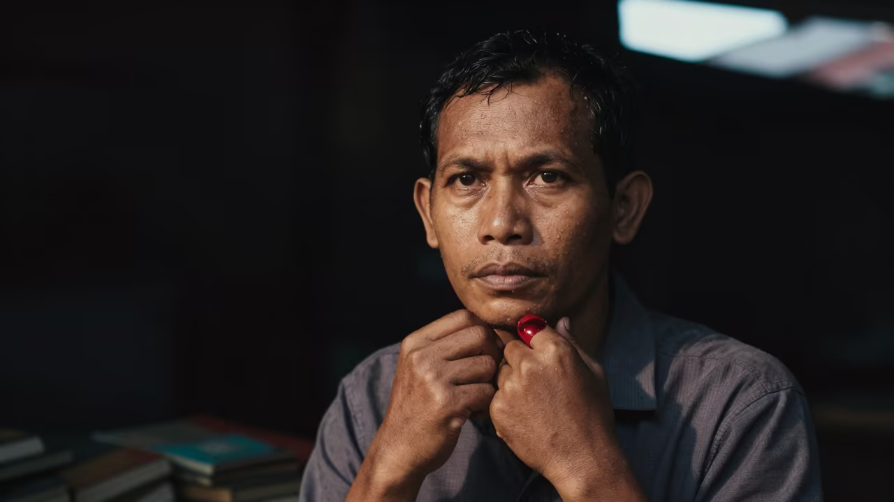 Bookseller with Lacquer Fingertips in Yogyakarta in near Yogyakarta