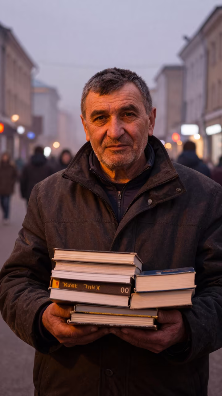 Bookseller Portrait in Samara Dusk Light in in Samara