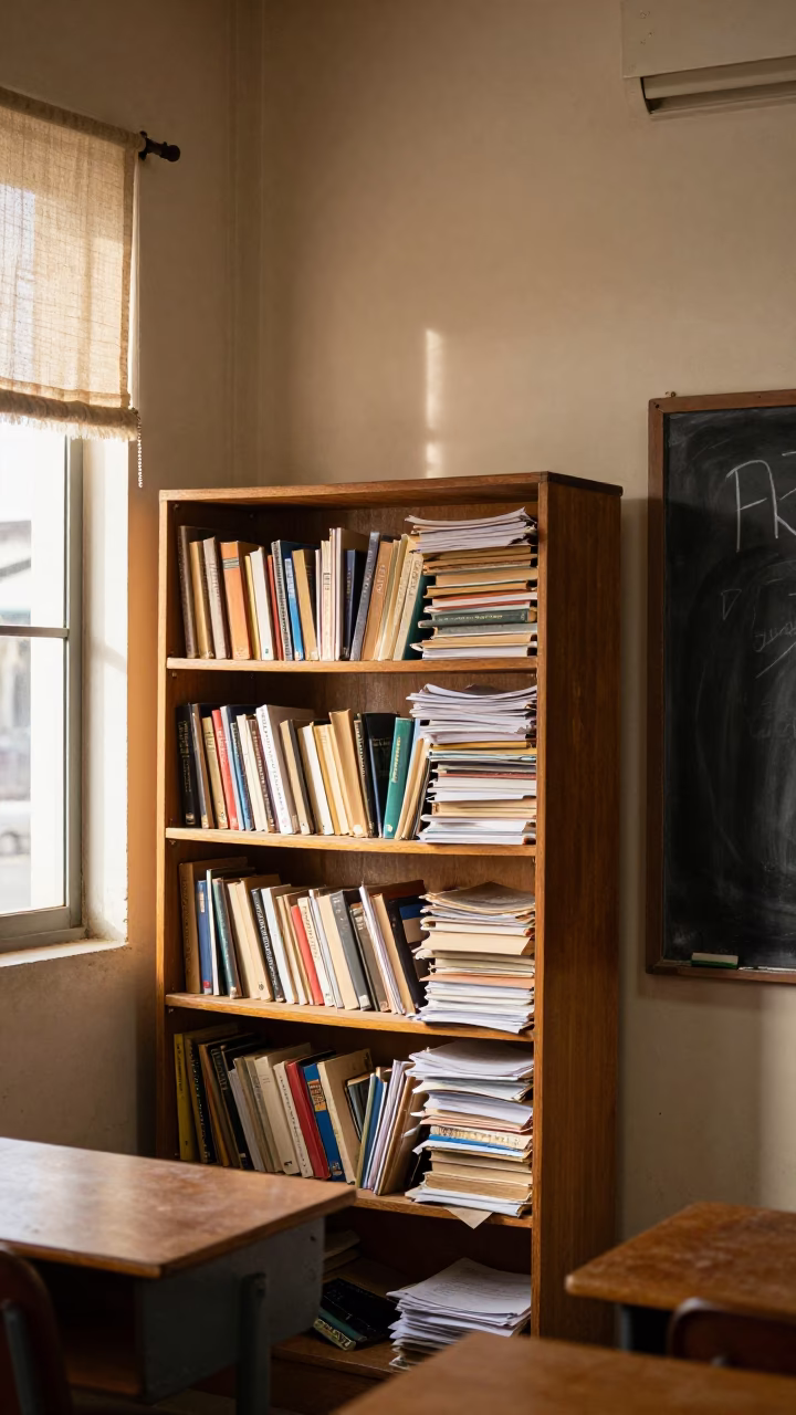Bookshelf Chalkboard in Nairobi at Clear Late-afternoon Light in in Nairobi, Kenya