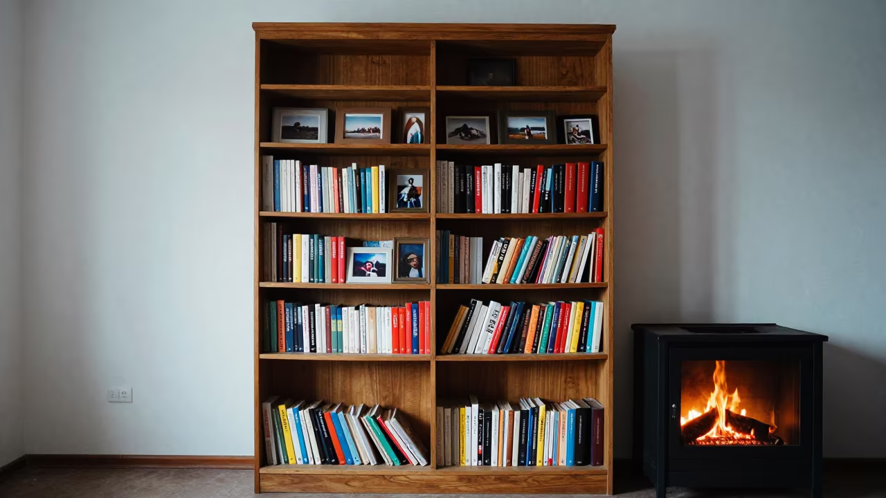Bookshelf Photos Fire Noon Manisa in by a crackling fireplace in Manisa