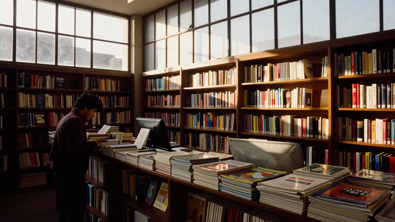 Bookstore Counter in Guadalajara at The Late Afternoon Light in in Guadalajara, Mexico