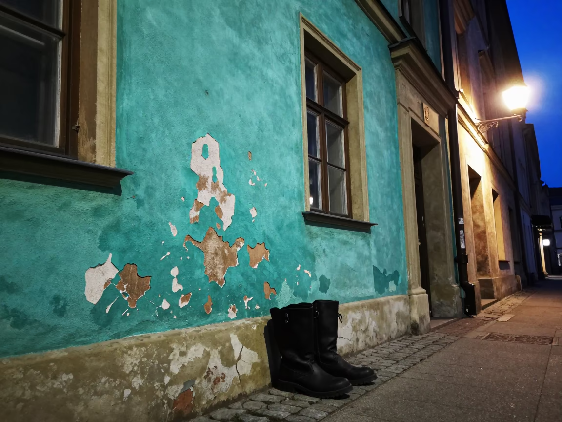 Boots after dark in Krakow in in Krakow, Poland