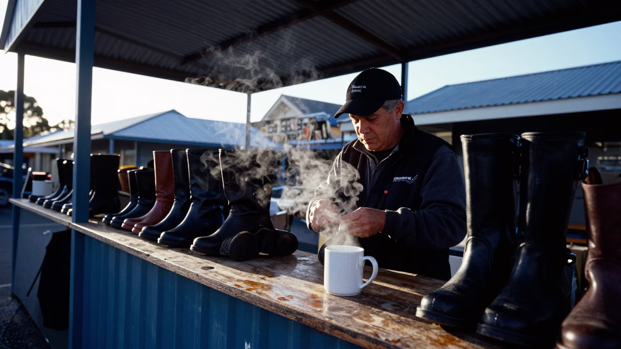 Boots at Early Morning Light in Hobart in in Hobart, Tasmania, Australia
