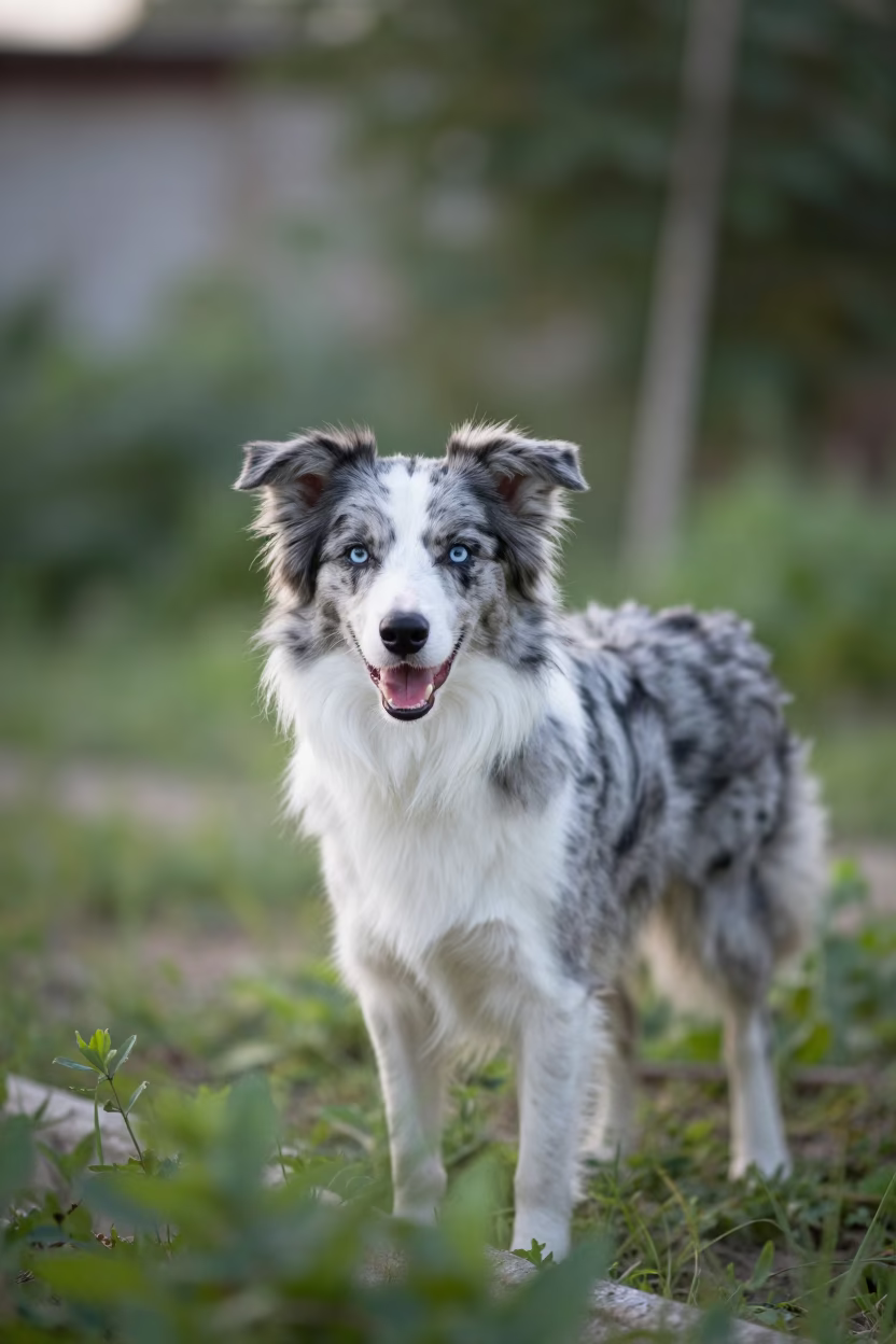 Border Collie Portrait Near Garden Edge in near a garden edge with soft morning light and an uncluttered background near İskenderun