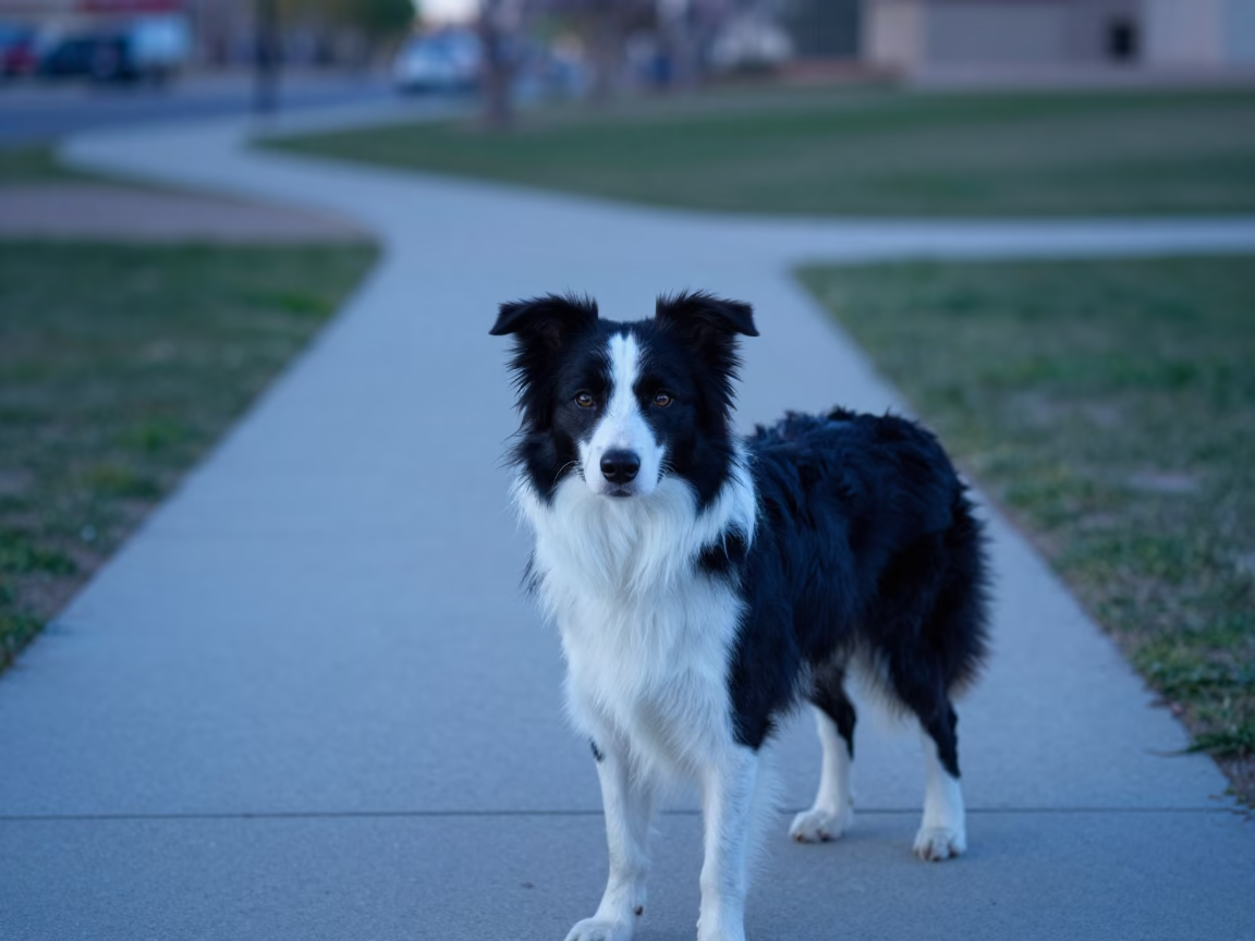 Border Collie Portrait on Quiet Las Vegas Path in along a quiet park path with soft open shade and a clean background in Las Vegas
