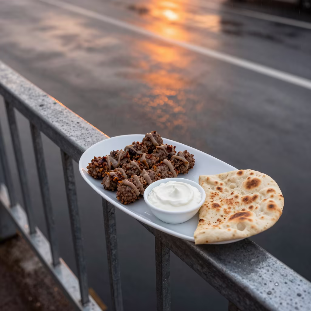 Bosnian Cevapi on Visakhapatnam Pier Railing at Sunset in on a pier railing near Visakhapatnam