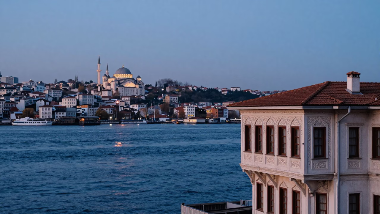 Bosphorus Waterfront in Istanbul at Twilight in in Istanbul, Turkey