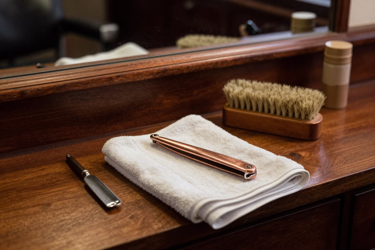 Boston Barbershop Interior with Sunlight and Grooming Tools Before Dusk in in Boston, Massachusetts, United States