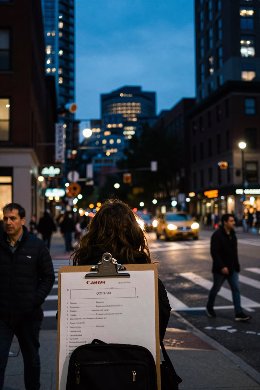 Boston Blue Hour Street Scene with Clipboard and Urban Evening Activity in in Boston, Massachusetts, United States