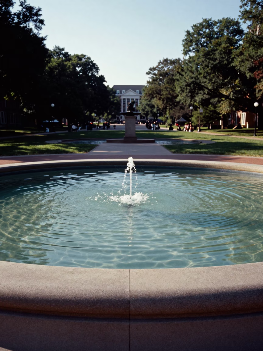 Boston Campus Fountain Drained for Maintenance Showing Water Rings in Late Afternoon Light in in Boston, Massachusetts, United States