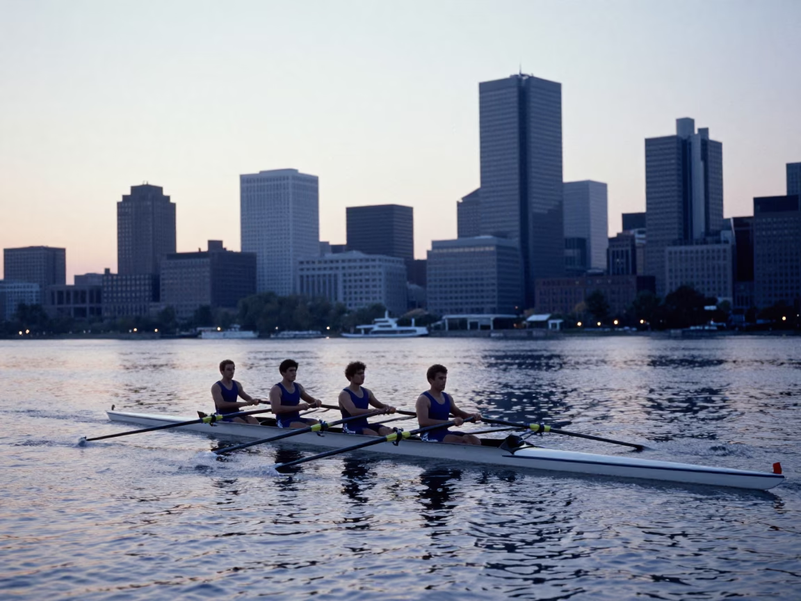 Boston Charles River Dawn Crew Shell Training Before Sunrise in in Boston, Massachusetts, United States