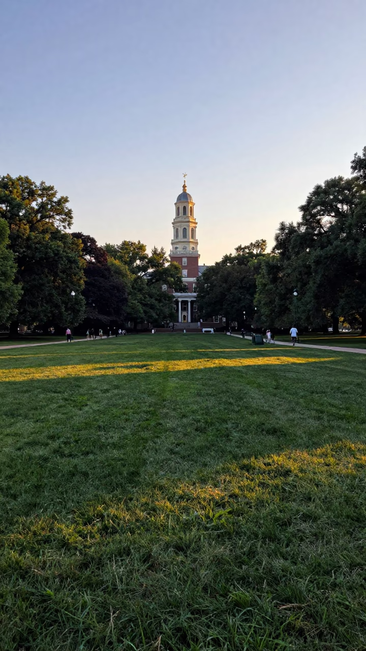 Boston Common Early Evening View of the Fens with Pedestrians and Urban Skyline in in Boston, Massachusetts, United States