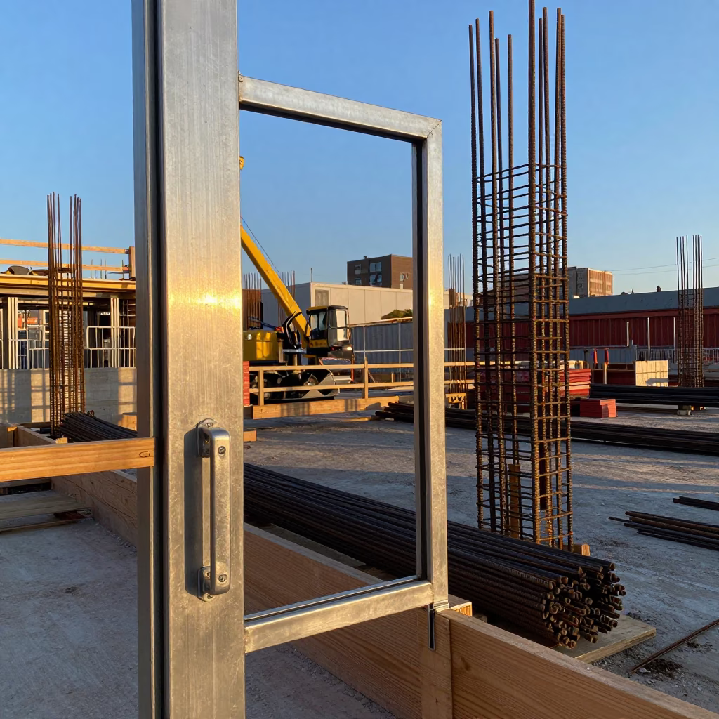 Boston Construction Site Late Afternoon Light with Rebar and Steel Details in in Boston, Massachusetts, United States
