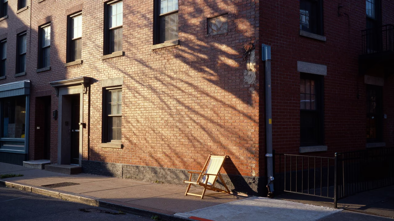 Boston Dawn Street Scene with Sunlight Stripes and Urban Details in in Boston, Massachusetts, United States