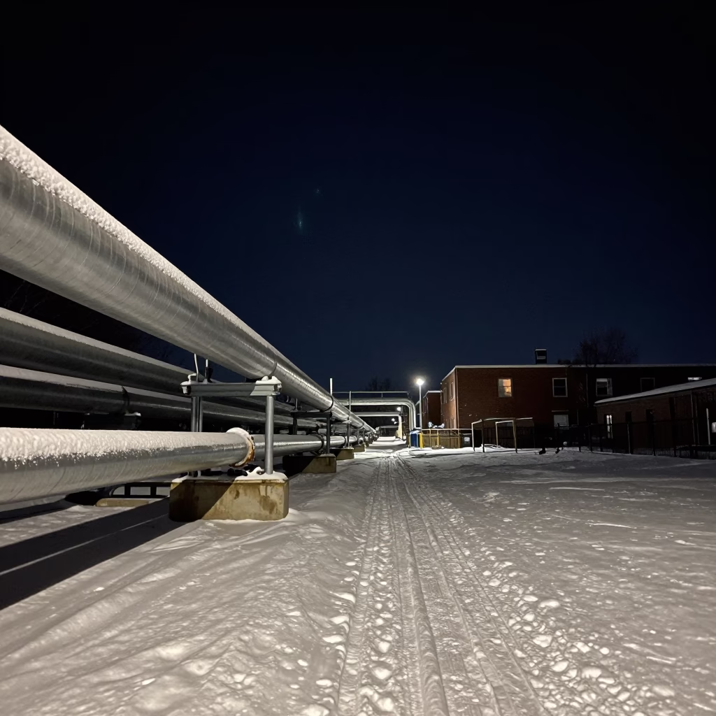Boston District Heating Pipe Corridor Under Deepest Night Sky in in Boston, Massachusetts, United States