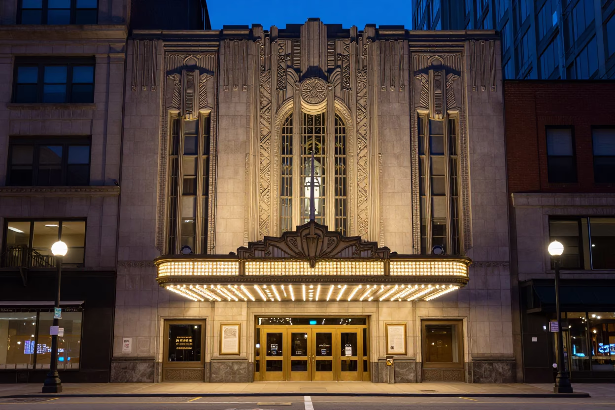 Boston Facade Illuminated at Midnight Light in in Boston, Massachusetts, United States