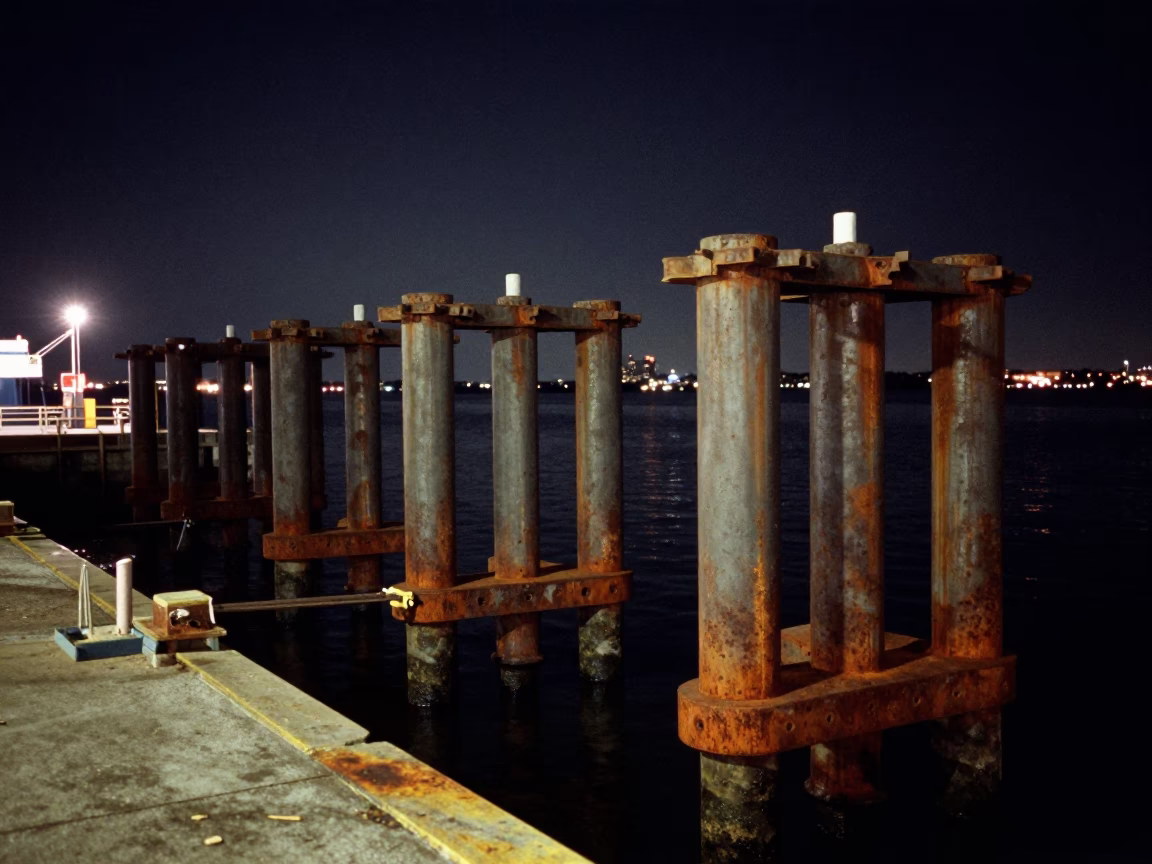 Boston Harbor Night Ferry Ramp Piling System Low Tide Harbor Beacon in in Boston, Massachusetts, United States