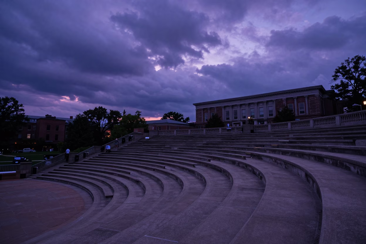 Boston Indigo Twilight Campus Amphitheater Graduation Anticipation Low Clouds in in Boston, Massachusetts, United States