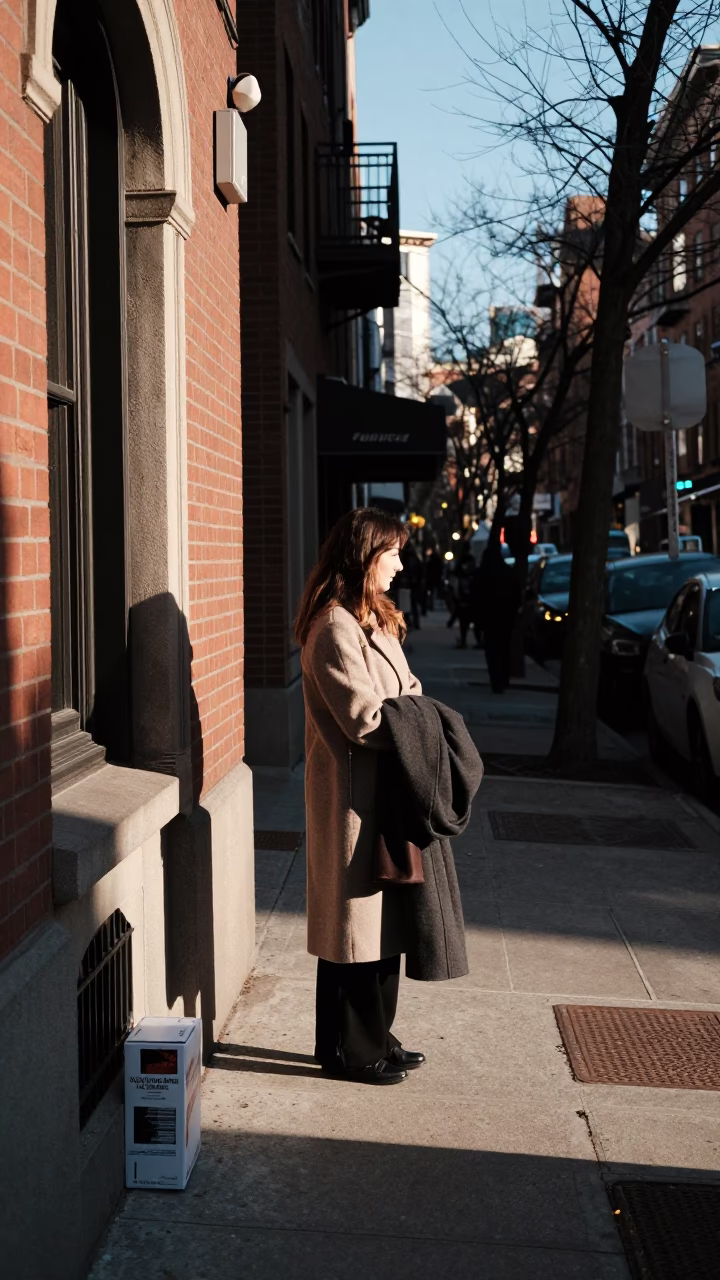 Boston Late Afternoon Street Scene with Shoebox and Coat Brush in in Boston, Massachusetts, United States