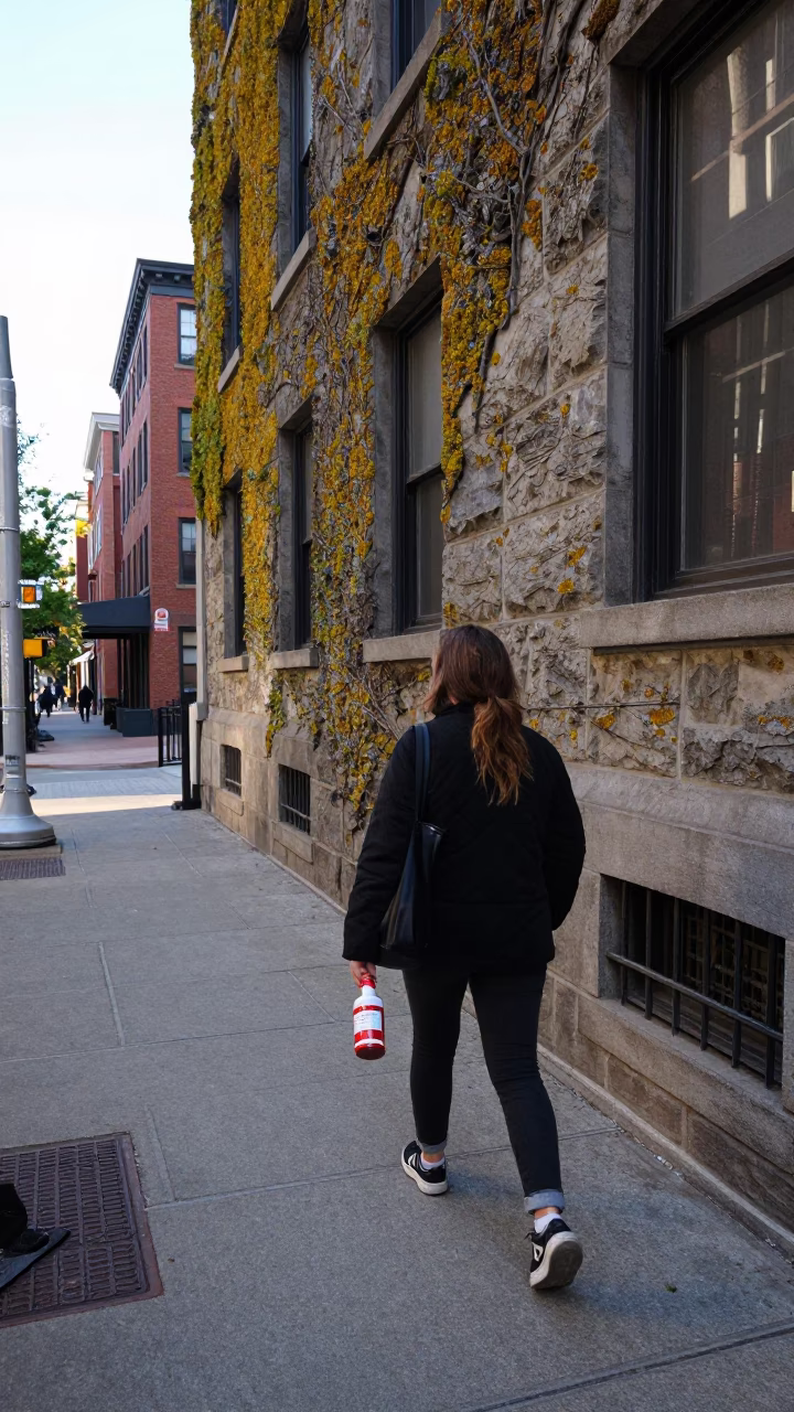 Boston Late Morning Street Scene with Vintage Soap Bottle and Lichen Details in in Boston, Massachusetts, United States