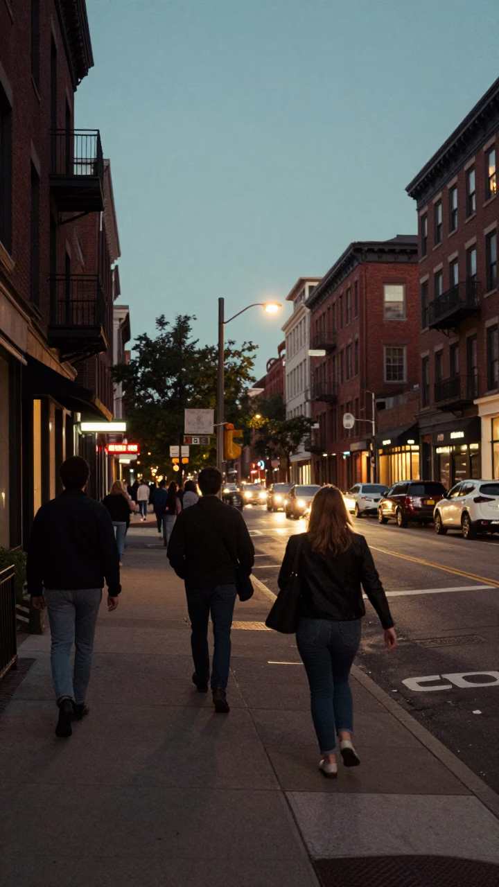 Boston Massachusetts City Lights Glow Street Scene 1970s Urban Atmosphere in in Boston, Massachusetts, United States
