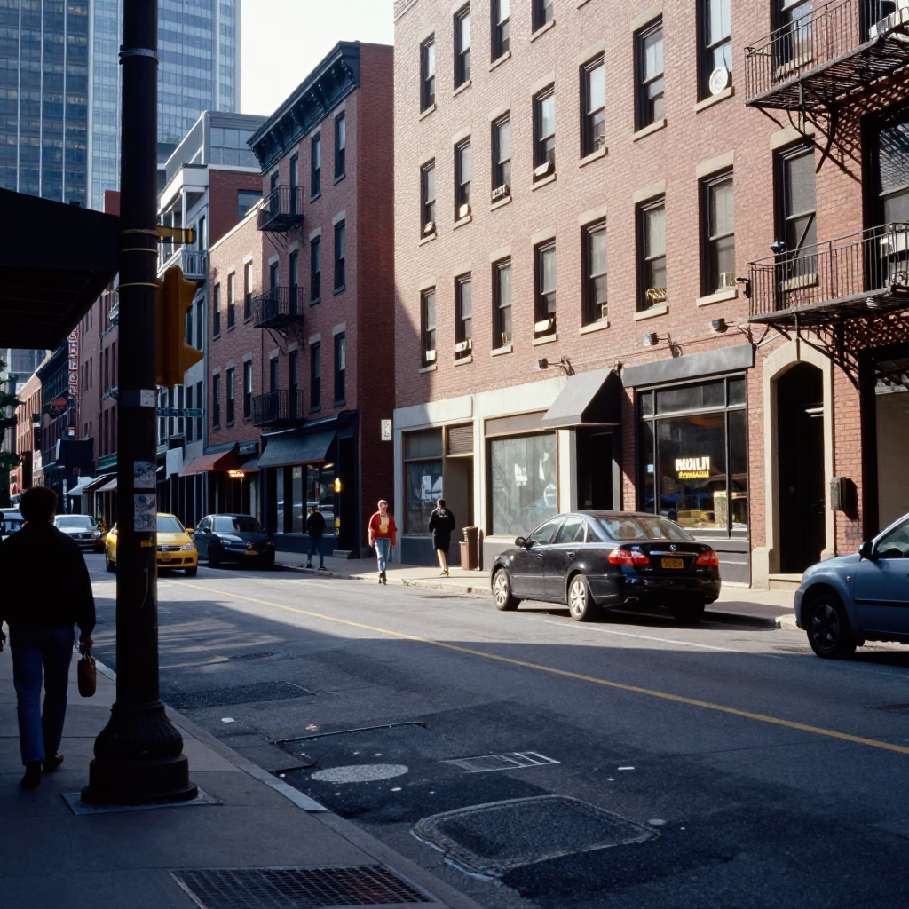Boston Massachusetts Early Afternoon Street Scene with Sunlight and Urban Details in in Boston, Massachusetts, United States
